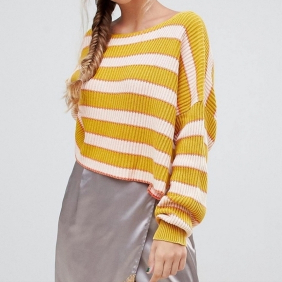Free People Womens Just My Stripe Oversized Long Sleeve Ribbed Sweater M - Picture 2 of 14